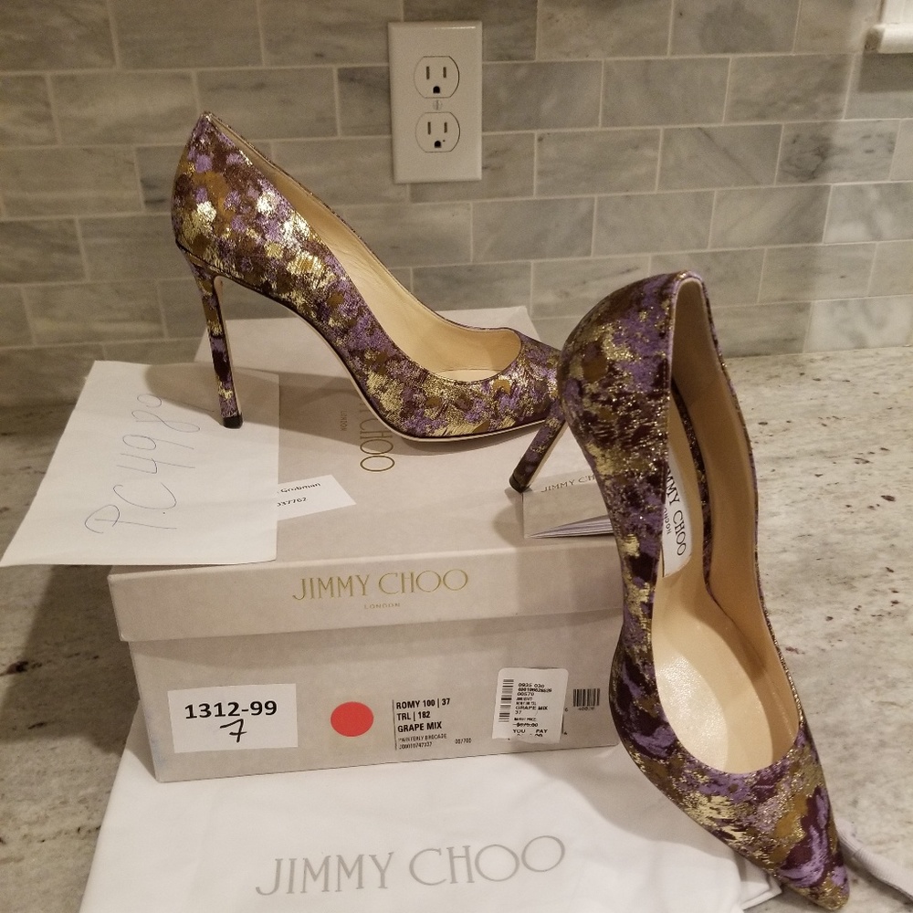 SOLD Jimmy Choo Romy 100 Grape Mix Heels Pumps 37 - Picture 4 of 8